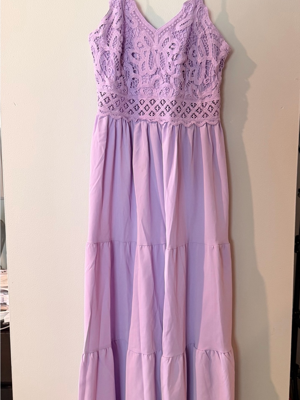 Lilac Crochet Bodice Tiered Maxi Dress